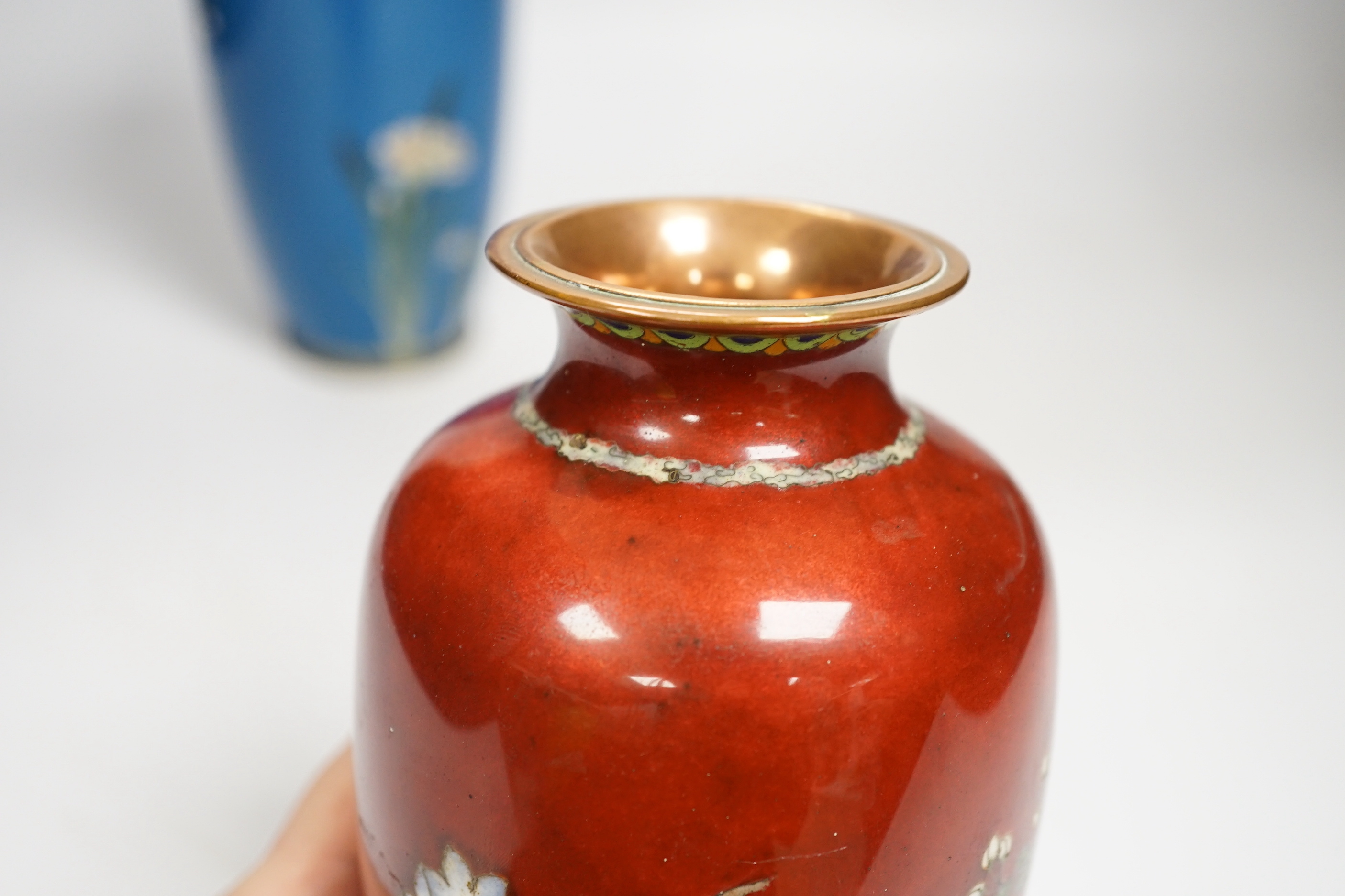 Four Japanese cloisonne enamel vases, tallest 24.5cm